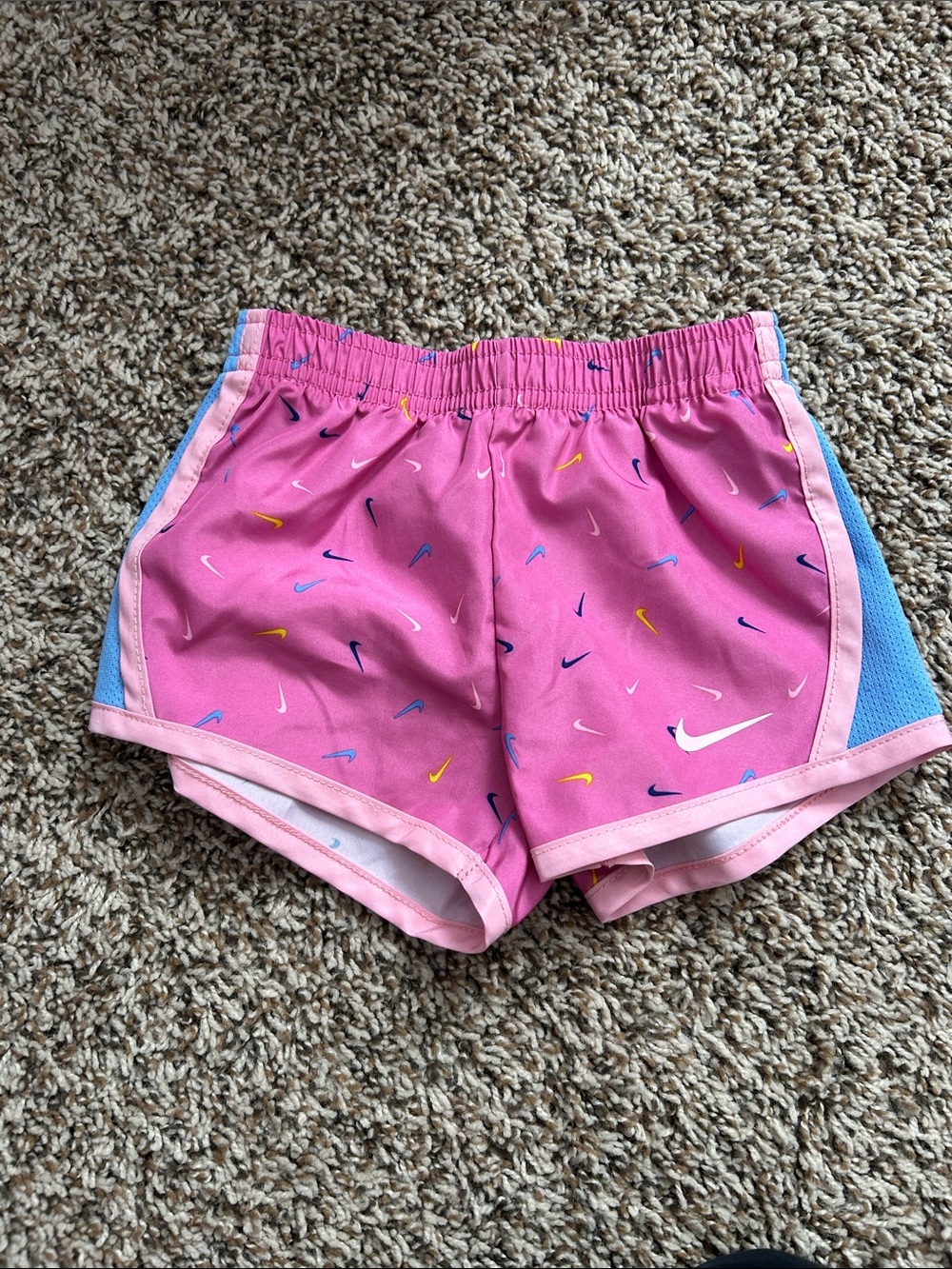 Nike Girls Pink Athletic Shorts with Blue Side Panels